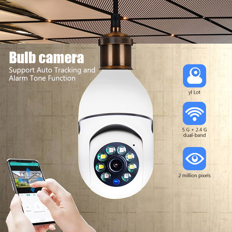 2.4G Bulb Surveillance Camera 1mp Night Vision Color 360 Automatic Human Tracking Zoom Indoor Smart Home Security Wifi Monitor
